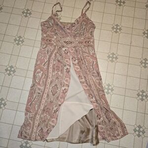 Vtg Bandolino Fairy Y2k Paisley‎ Pink Dress Beaded Sequins Size 8 Womens